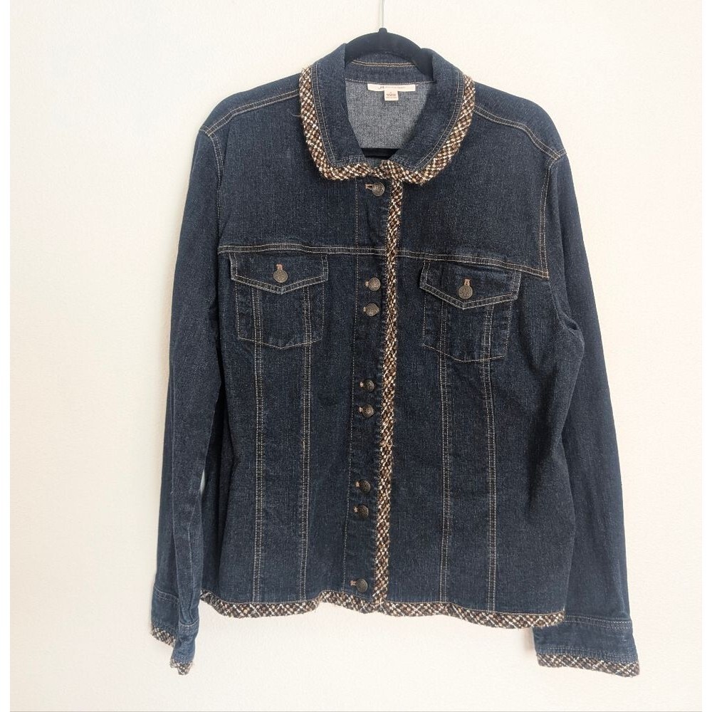 JM Collection Women's Jacket Denim Blue Cotton Lightweight Button Up Size 18